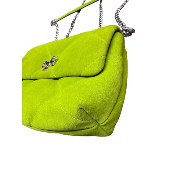Tory Burch Mini Kira Bag Yellow Green Suede Crossbody Silver Chain - Picture 10 of 13
